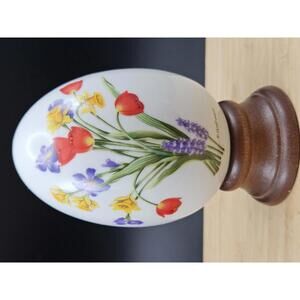 1988 Avon Spring Brilliance Porcelain Egg - E. Hoffmann - w/ Wood Stand